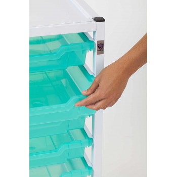 Gratnells Hospital-Grade Single Compact Medical Trolley with Storage Trays. Antimicrobial Metal and Trays